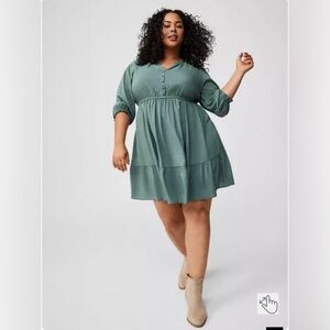 Torrid New Size 2 18/20 Mini Challis Shirt Dress Dark Forest Green Flowy
